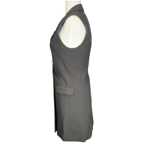 Topshop SZ 4 Black Sleeveless Blazer Dress Gold Button Double Lined Faux Pockets - Picture 3 of 10
